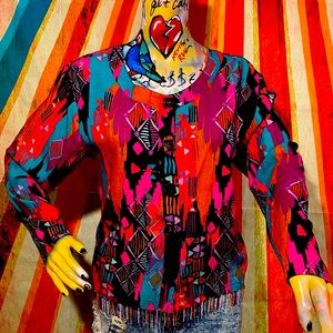 Vintage Colorful Colorblock Retro Blouse Size Medium